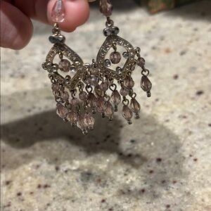 Elegant Gold and Pink Chandelier Earrings